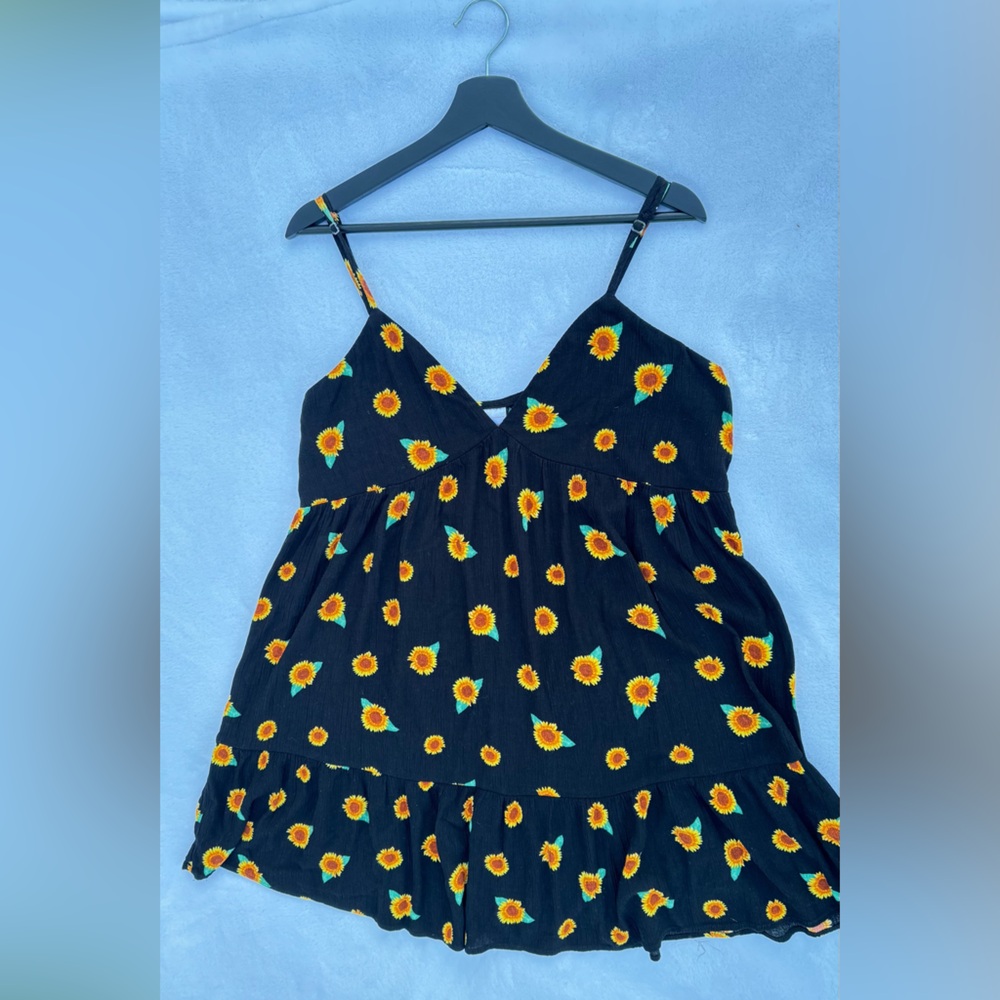 No Boundaries Black Dress with Sunflower Design